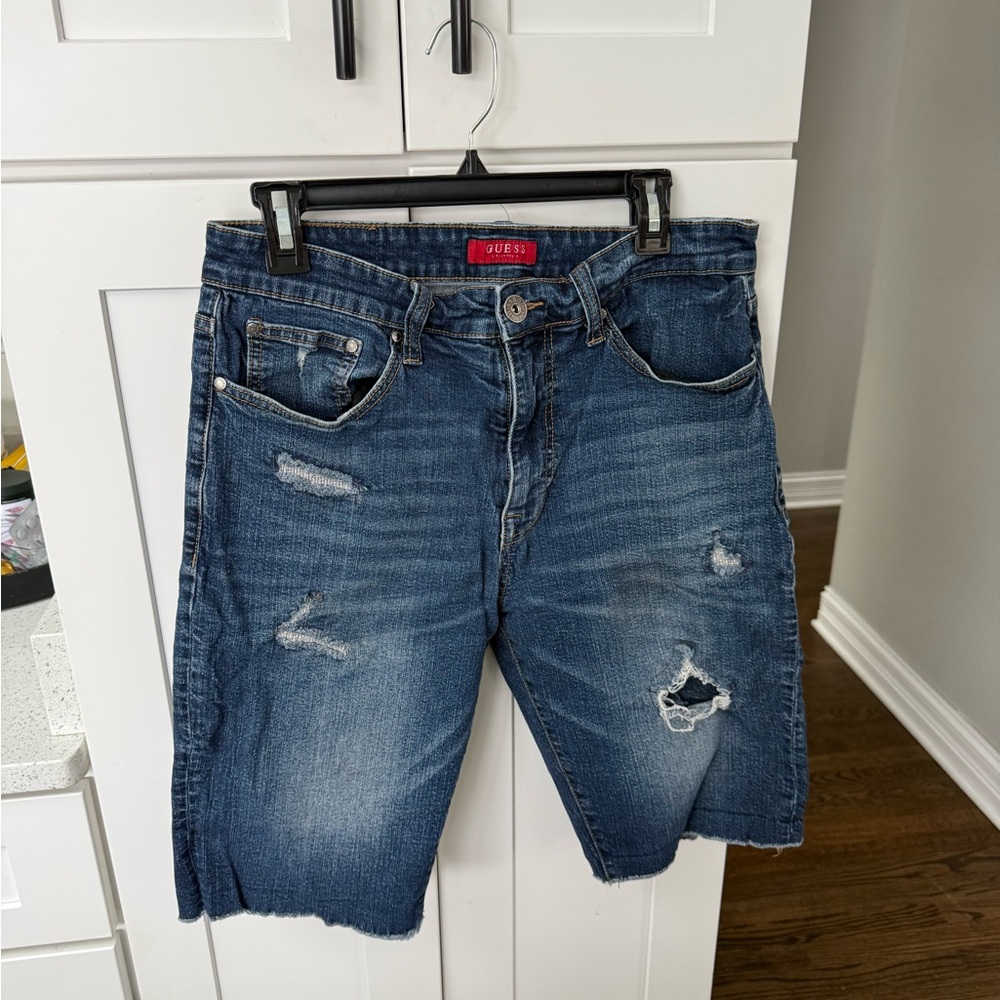 Guess Men's Distressed Blue Jean Shorts